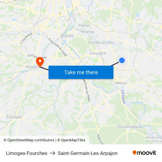 Limoges-Fourches to Saint-Germain-Les-Arpajon map