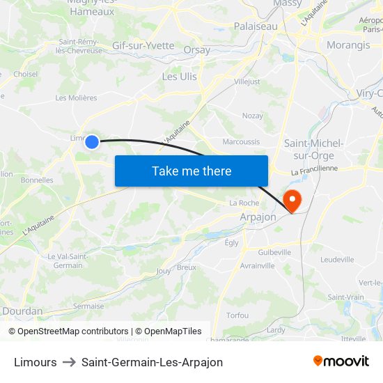 Limours to Saint-Germain-Les-Arpajon map