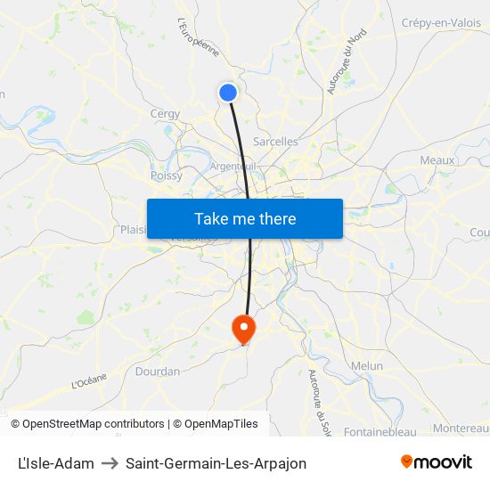 L'Isle-Adam to Saint-Germain-Les-Arpajon map