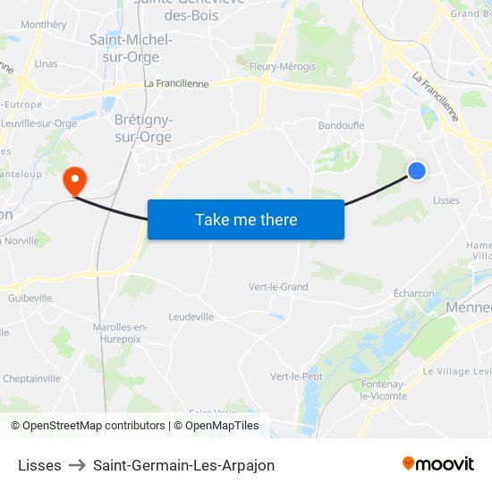 Lisses to Saint-Germain-Les-Arpajon map