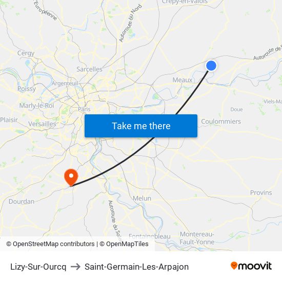 Lizy-Sur-Ourcq to Saint-Germain-Les-Arpajon map