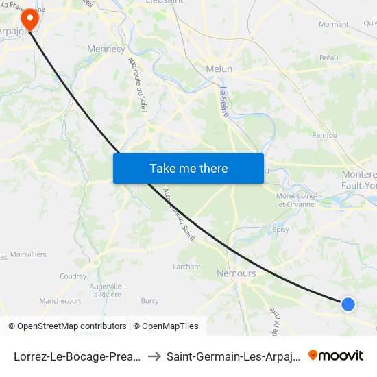 Lorrez-Le-Bocage-Preaux to Saint-Germain-Les-Arpajon map
