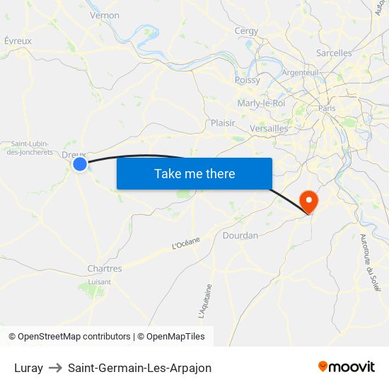 Luray to Saint-Germain-Les-Arpajon map