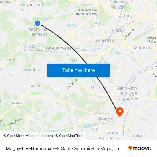 Magny-Les-Hameaux to Saint-Germain-Les-Arpajon map