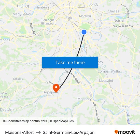 Maisons-Alfort to Saint-Germain-Les-Arpajon map