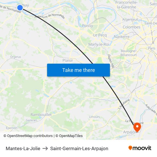 Mantes-La-Jolie to Saint-Germain-Les-Arpajon map