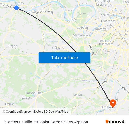 Mantes-La-Ville to Saint-Germain-Les-Arpajon map
