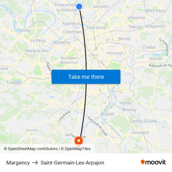 Margency to Saint-Germain-Les-Arpajon map