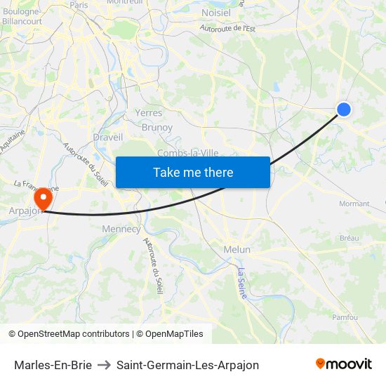 Marles-En-Brie to Saint-Germain-Les-Arpajon map