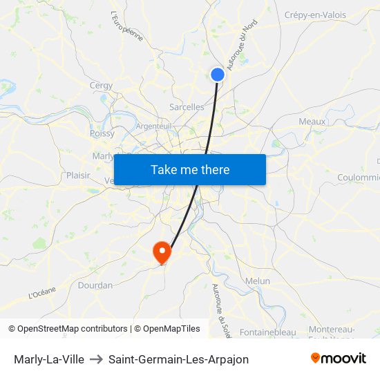 Marly-La-Ville to Saint-Germain-Les-Arpajon map