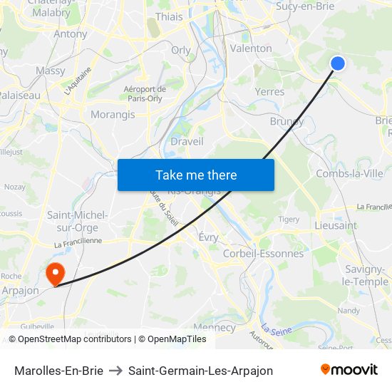 Marolles-En-Brie to Saint-Germain-Les-Arpajon map