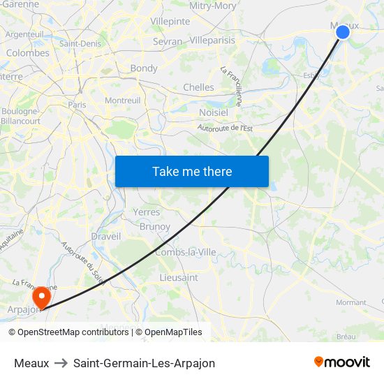 Meaux to Saint-Germain-Les-Arpajon map
