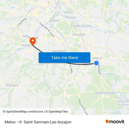 Melun to Saint-Germain-Les-Arpajon map