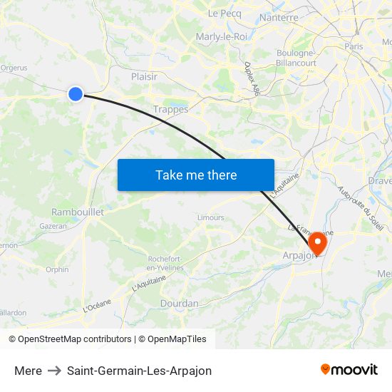 Mere to Saint-Germain-Les-Arpajon map