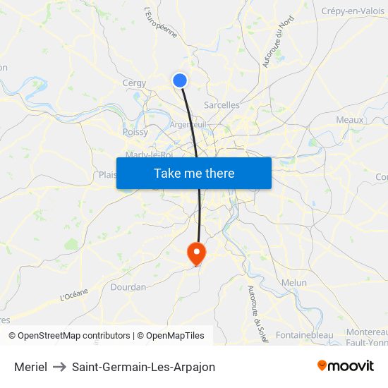 Meriel to Saint-Germain-Les-Arpajon map