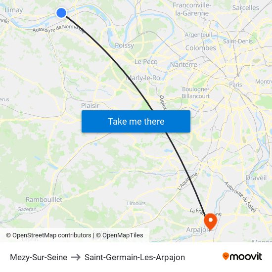 Mezy-Sur-Seine to Saint-Germain-Les-Arpajon map