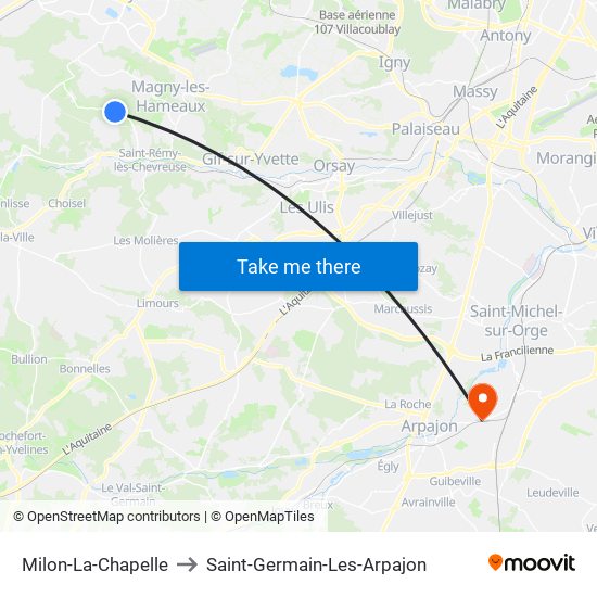 Milon-La-Chapelle to Saint-Germain-Les-Arpajon map