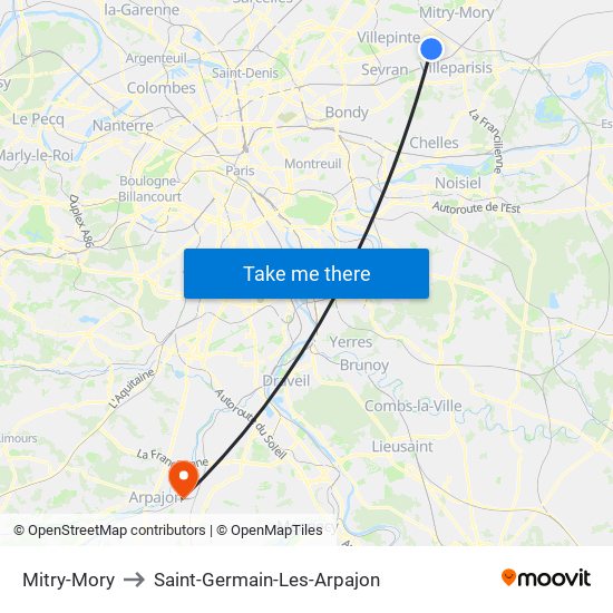 Mitry-Mory to Saint-Germain-Les-Arpajon map