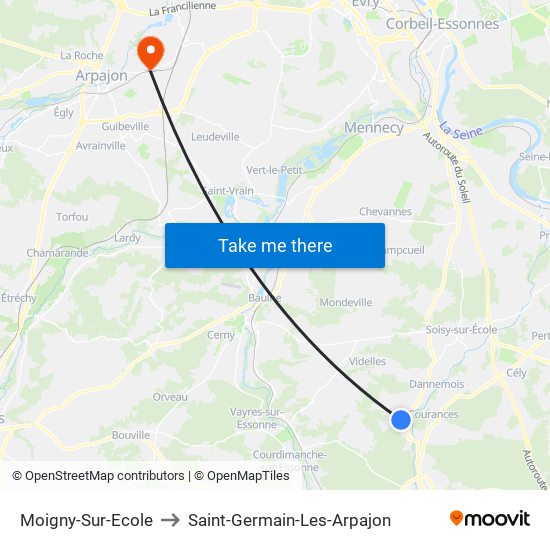 Moigny-Sur-Ecole to Saint-Germain-Les-Arpajon map