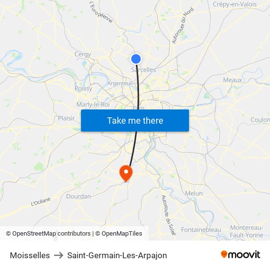Moisselles to Saint-Germain-Les-Arpajon map