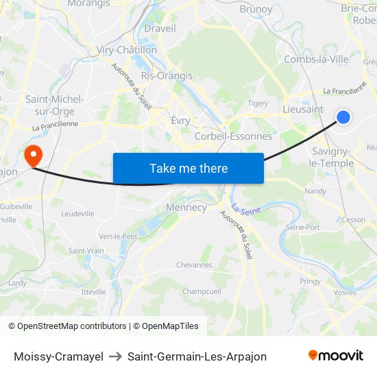Moissy-Cramayel to Saint-Germain-Les-Arpajon map