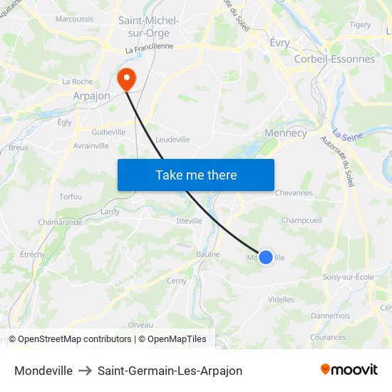 Mondeville to Saint-Germain-Les-Arpajon map