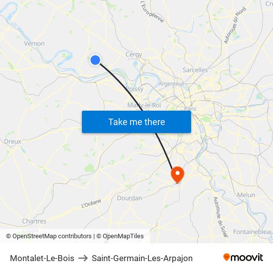 Montalet-Le-Bois to Saint-Germain-Les-Arpajon map