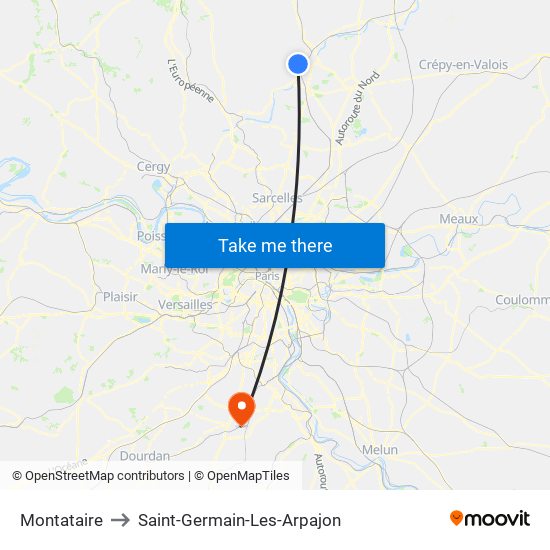Montataire to Saint-Germain-Les-Arpajon map