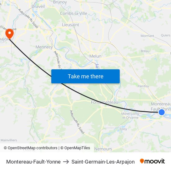 Montereau-Fault-Yonne to Saint-Germain-Les-Arpajon map