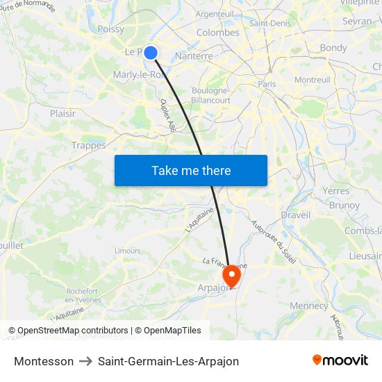 Montesson to Saint-Germain-Les-Arpajon map