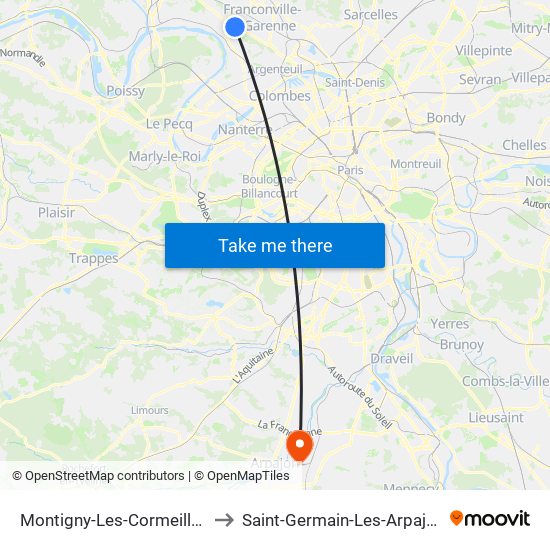 Montigny-Les-Cormeilles to Saint-Germain-Les-Arpajon map