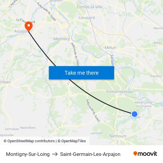 Montigny-Sur-Loing to Saint-Germain-Les-Arpajon map