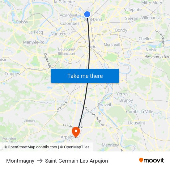 Montmagny to Saint-Germain-Les-Arpajon map