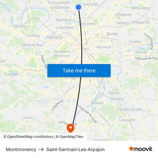 Montmorency to Saint-Germain-Les-Arpajon map
