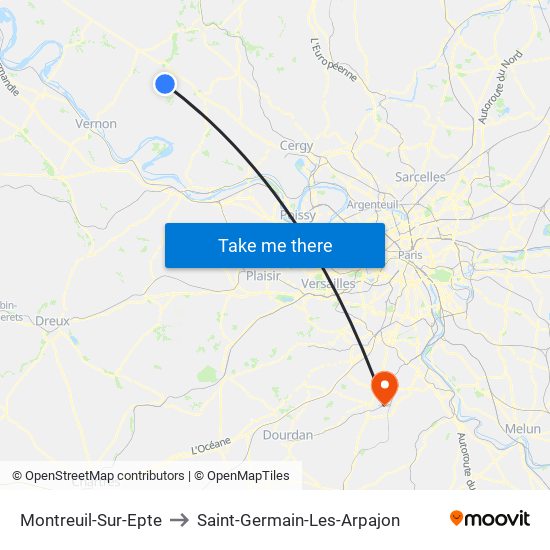Montreuil-Sur-Epte to Saint-Germain-Les-Arpajon map