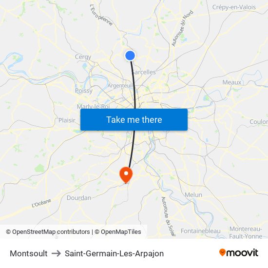 Montsoult to Saint-Germain-Les-Arpajon map