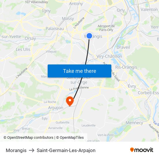 Morangis to Saint-Germain-Les-Arpajon map