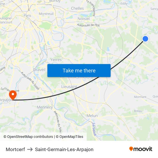 Mortcerf to Saint-Germain-Les-Arpajon map