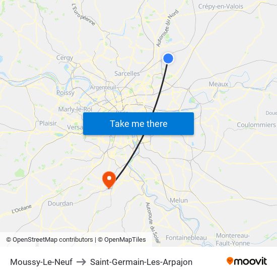 Moussy-Le-Neuf to Saint-Germain-Les-Arpajon map