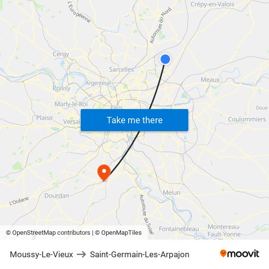 Moussy-Le-Vieux to Saint-Germain-Les-Arpajon map