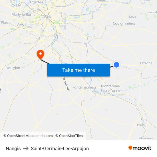 Nangis to Saint-Germain-Les-Arpajon map