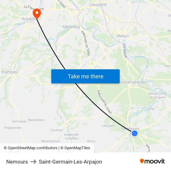 Nemours to Saint-Germain-Les-Arpajon map