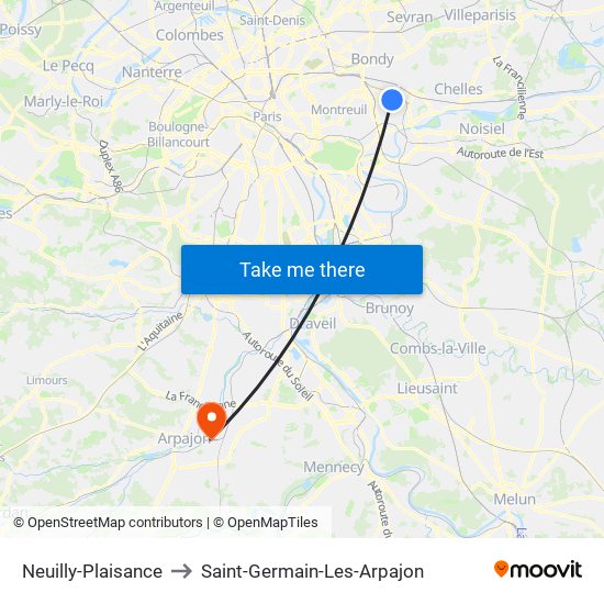 Neuilly-Plaisance to Saint-Germain-Les-Arpajon map