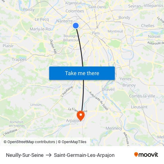 Neuilly-Sur-Seine to Saint-Germain-Les-Arpajon map