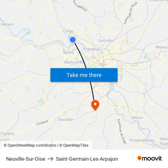 Neuville-Sur-Oise to Saint-Germain-Les-Arpajon map