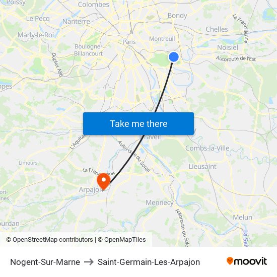 Nogent-Sur-Marne to Saint-Germain-Les-Arpajon map