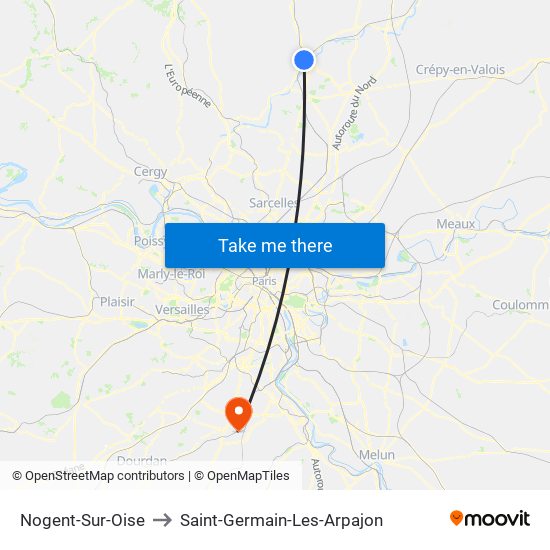 Nogent-Sur-Oise to Saint-Germain-Les-Arpajon map