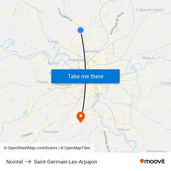 Nointel to Saint-Germain-Les-Arpajon map