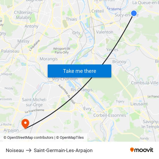 Noiseau to Saint-Germain-Les-Arpajon map