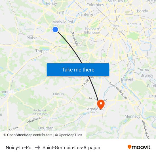 Noisy-Le-Roi to Saint-Germain-Les-Arpajon map